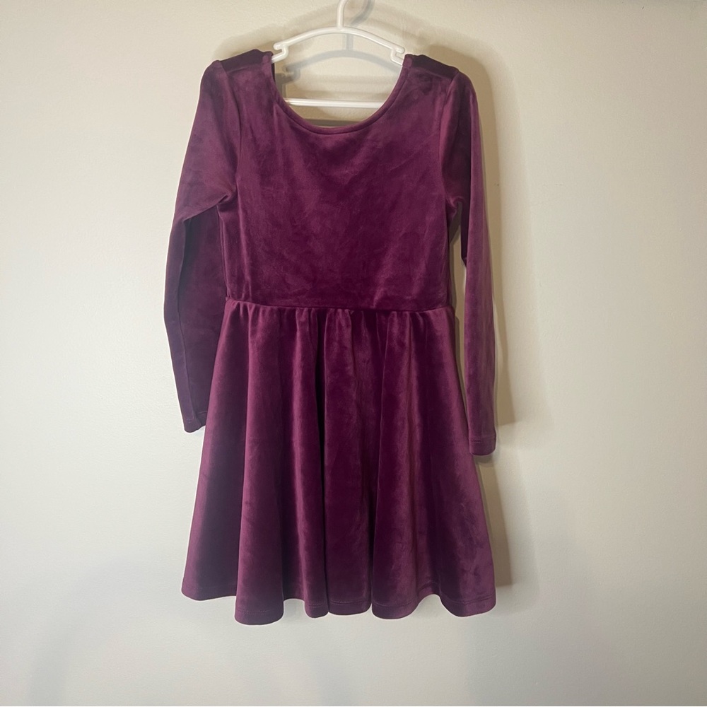 Tea Collection Purple Velvet Dress Girls Size 4 Long Sleeve Fit & Flare Holiday